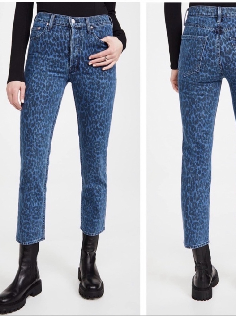 Mother Blue Leopard-Print Jeans
